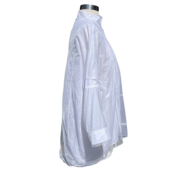 Demoo Parkchoonmoo White Shirt Snaps Blouse Mesh Overlay Cotton Blend Lagenlook - Picture 5 of 7